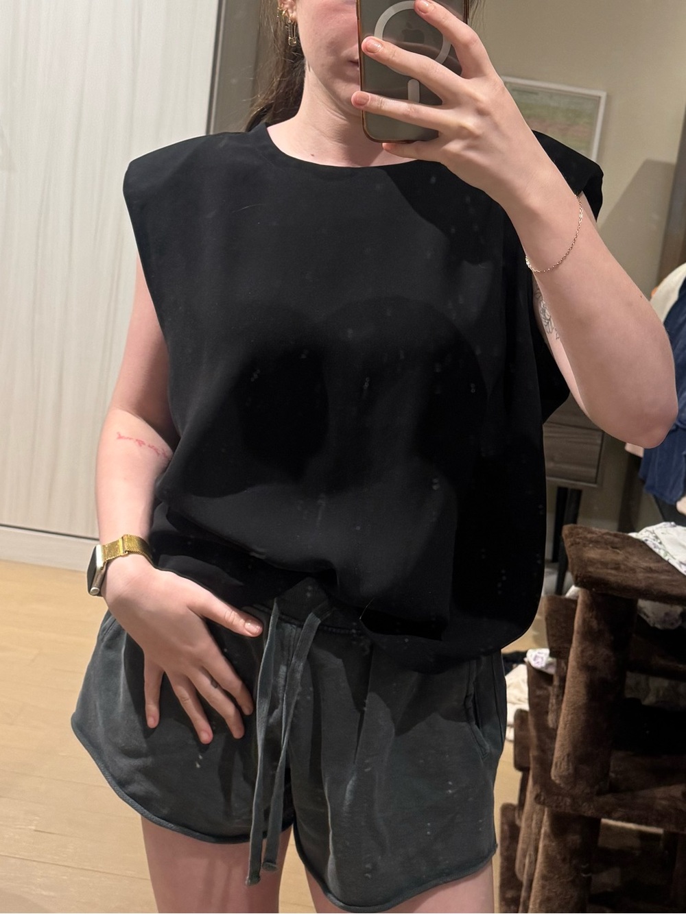 AllSaints Black Padded-Shoulder Sleeveless Top
